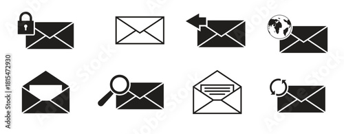 black isolated email icons set