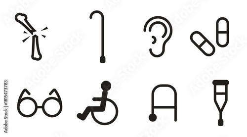black contour icons on a theme disability 