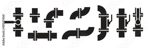 black silhouette illustration of pipe connector and valve