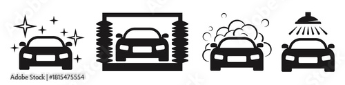 car wash icons set black on a white background