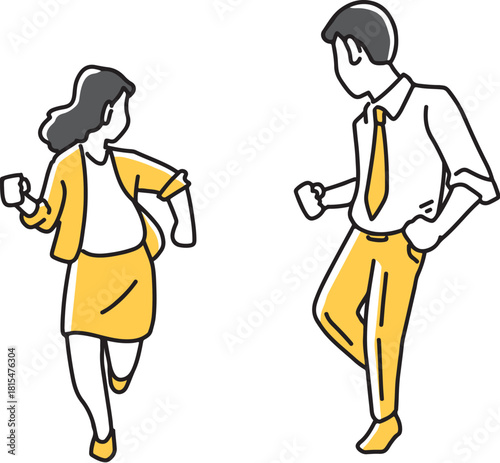 後ろを振り返る男女社員