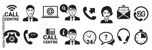 call center icons set black on a white background