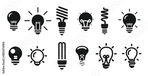 bw ampoule icon vector set