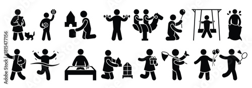 childhood and kids activities glyph icons pack 