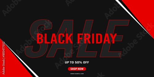 Black Friday sale background with bright red. Modern design. Background for poster, card, banner. Vector illustration.