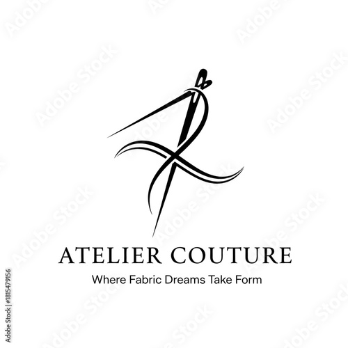 Elegant Atelier Couture Logo Design with Needle and Thread Symbol.
