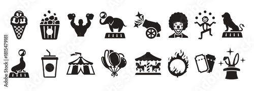 circus icons collection festival symbol set black.