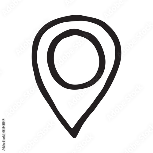 Hand drawn map pin Map marker pointer sign GPS and mapping tools Location pin symbol Pinpoint clipart in doodle style Single element for web, design