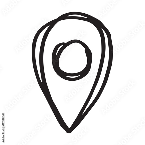Hand drawn map pin Map marker pointer sign GPS and mapping tools Location pin symbol Pinpoint clipart in doodle style Single element for web, design
