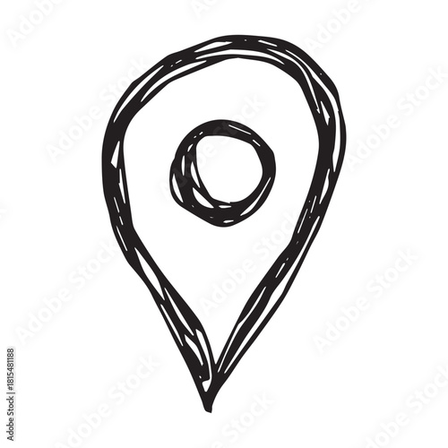Hand drawn map pin Map marker pointer sign GPS and mapping tools Location pin symbol Pinpoint clipart in doodle style Single element for web, design
