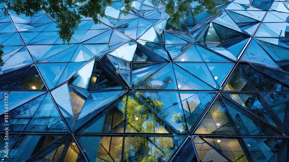 Fototapeta premium Modern architecture glass facade with dynamic reflections.