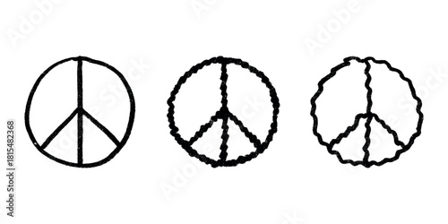 Set of hand drawn peace sign No war symbol Hippie clipart in doodle style Single element for print, web, design, decor