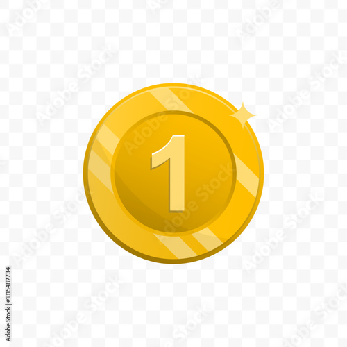 Glossy and Cute One Number Cent Coin Illustration Icon Asset