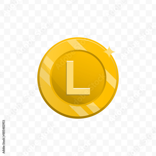 Shiny Style Alphabet L Golden Coin Sign Token Illustration Element