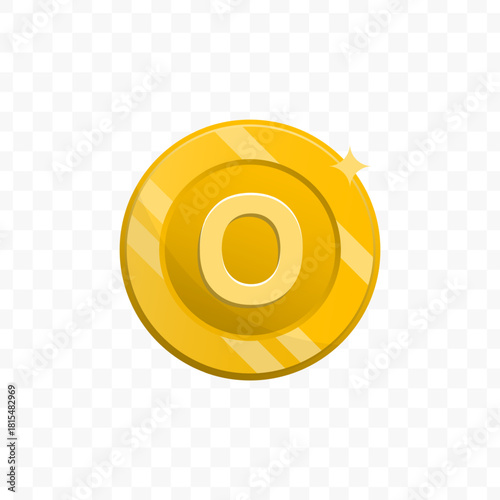 Cartoon Style Golden Coin Letter O Currency Token Illustration