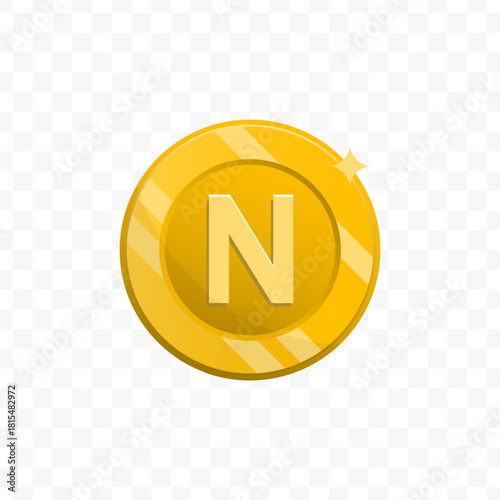 Gleaming Cartoon Letter N Gold Coin Currency Symbol Element