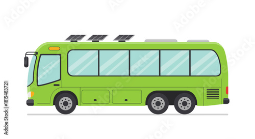Green Electric Bus with Solar Panels Sustainable Transportation Vector Illustration green energy