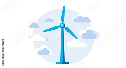 Clean Energy Wind Turbine Icon with Clouds Renewable Resource Illustration green energy