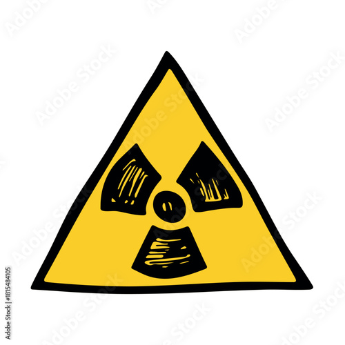 Hand drawn radiation sign Nuclear radiation hazard symbol Radioactive danger warning sign clipart in doodle style Nuclear safety Radioactive waste Single element for print, web, design, decor
