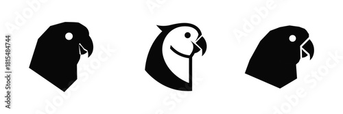 Stylized graphic illustrations of parrot head profiles for avian animal branding and logo design projects