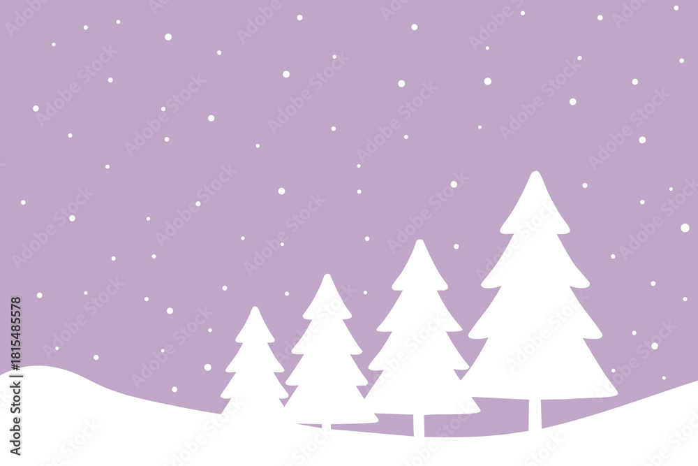 Obraz premium Purple Snowfall Minimal Winter Landscape