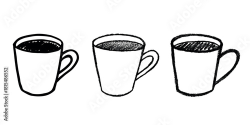 Set of cute hand drawn cup of tea or coffee Simple mug clipart Cozy home doodle Single element for design