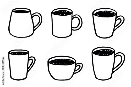 Set of cute hand drawn cup of tea or coffee Simple mug clipart Cozy home doodle Single element for design