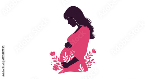 Silhouette of a pregnant woman with flowers around her belly.