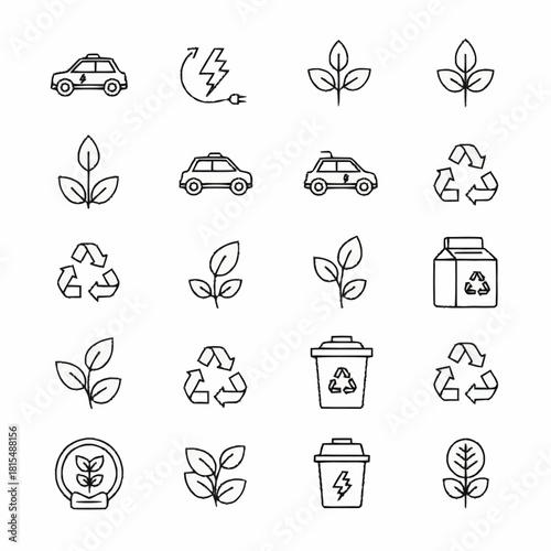 Collection of eco friendly icons representing sustainability and nature.