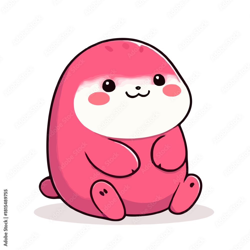 Fototapeta premium A cartoon sloth sits with its paws forward colored pink