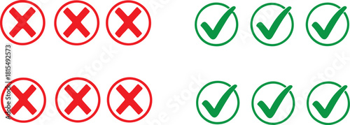 Red cross marks and green check marks symbolizing wrong and correct choices
