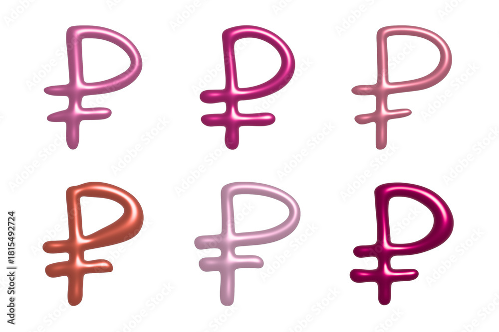Obraz premium Set of 3d russian ruble currency symbol Elements for design