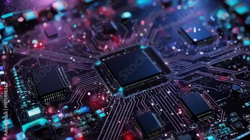 Futuristic Circuit Board: Data Flow and Processing Power Visualization