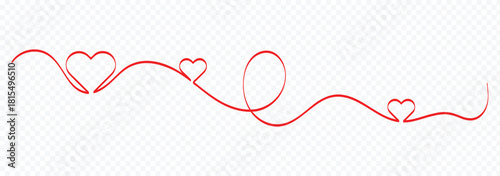 Heart and love swirl divider. Hand drawn sketch doodle style. Line scribble heart thread vector illustration. Love and wedding concept. Heart icon hand drawn Heart continuous red line drawing one line