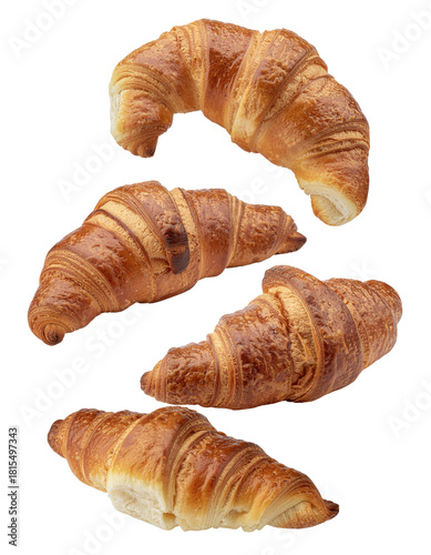 Four Crisp and Buttery Croissants on Transparent Background Perfect for Culinary Presentation