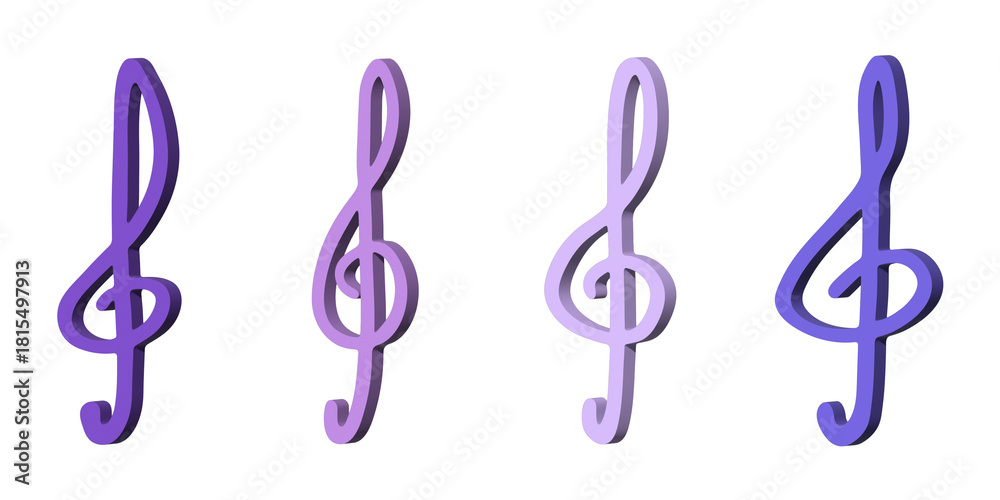 Fototapeta premium Set of 3d treble clef. Hand drawn musical symbol. Single element for print, web, design, decor, logo