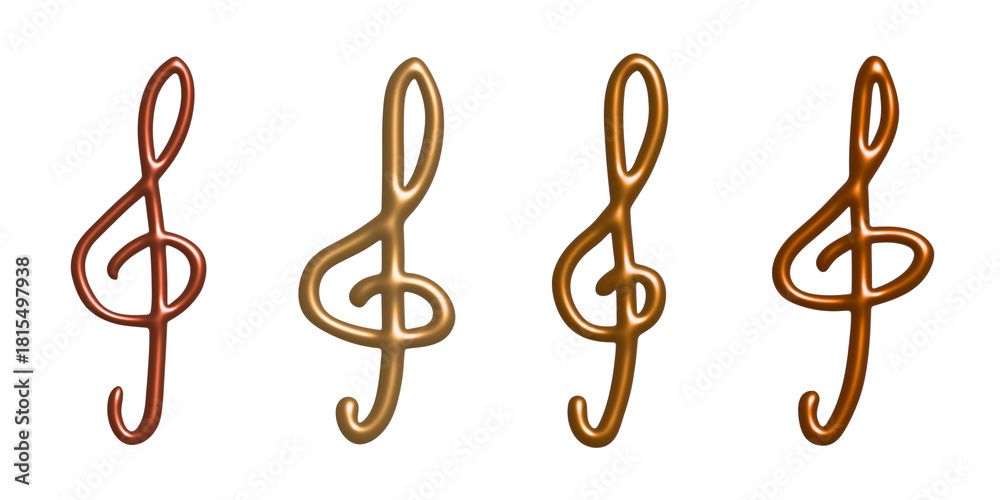 Obraz premium Set of 3d treble clef. Hand drawn musical symbol. Single element for print, web, design, decor, logo