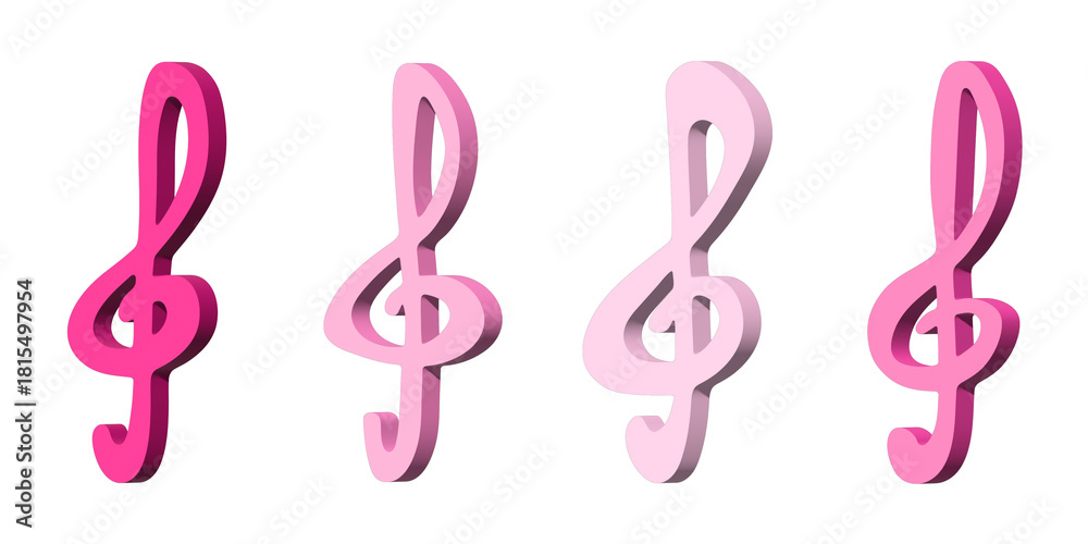 Obraz premium Set of 3d treble clef. Hand drawn musical symbol. Single element for print, web, design, decor, logo