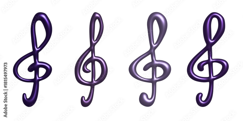 Fototapeta premium Set of 3d treble clef. Hand drawn musical symbol. Single element for print, web, design, decor, logo