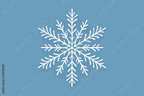 Intricate Snowflake Design. Delicate snowflake icon with intricate lines is set against a cool blue background. The symmetrical design showcases the snowflake’s natural beauty,