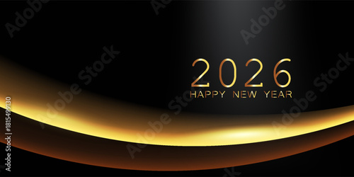 2026 New year with Abstract shiny color gold wave design element and glitter effect on dark background. For Calendar, poster design