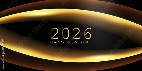 2026 New year with Abstract shiny color gold wave design element and glitter effect on dark background. For Calendar, poster design
