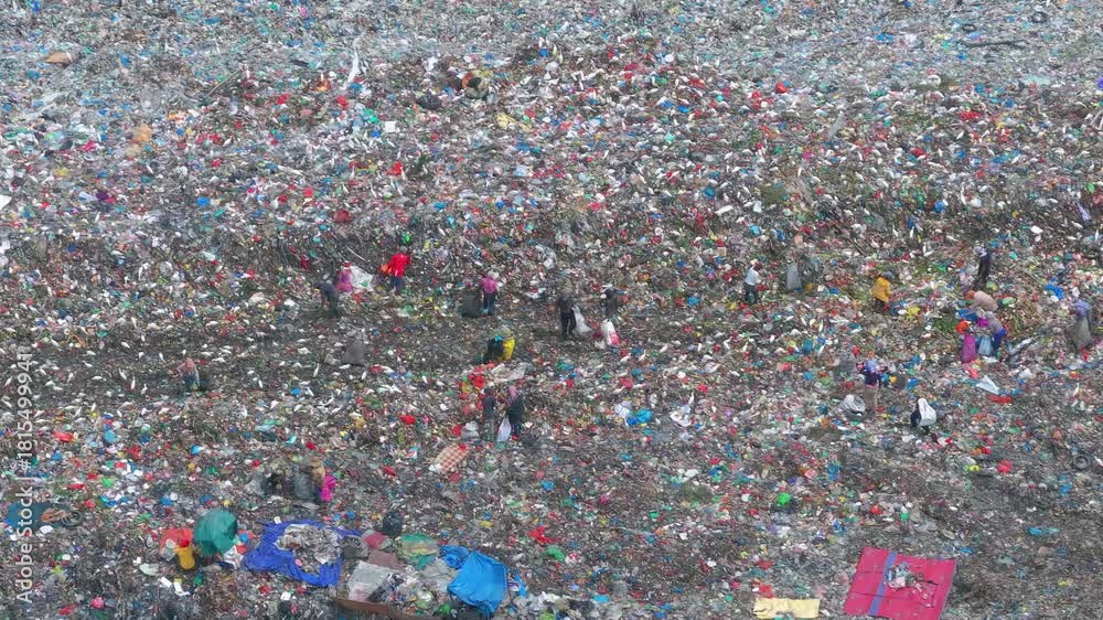 custom made wallpaper toronto digital Aerial footage of a landfill in Medan, showcasing heavy machinery managing and organizing waste efficiently