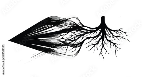 Abstract artistic representation of a root system transforming into abstract brushstrokes