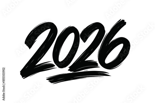 Bold 2026 Design. The numbers '2026' are boldly depicted using thick, dynamic brushstrokes. Each numeral is crafted with a sense of motion and fluidity, capturing a modern artistic