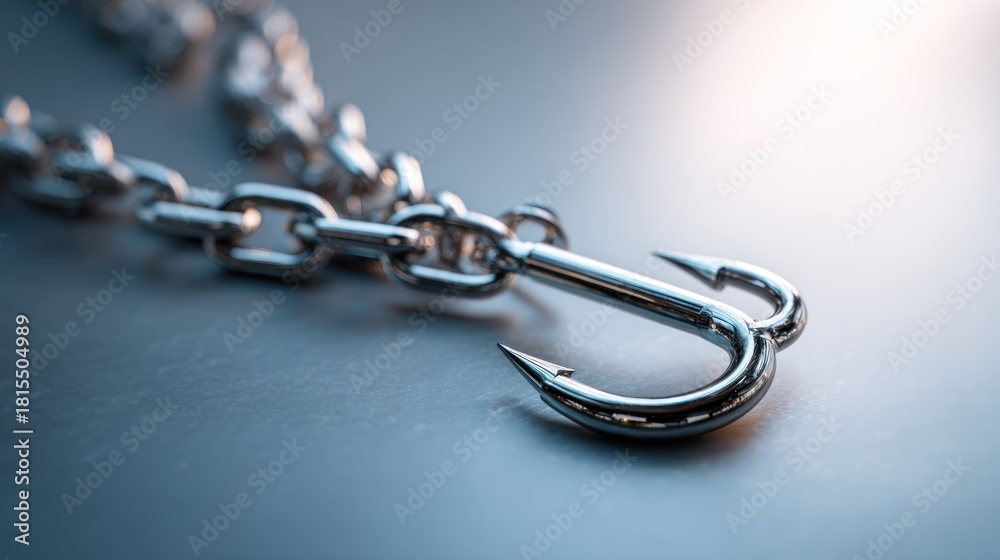 Obraz premium Metallic hook and chain on transparent