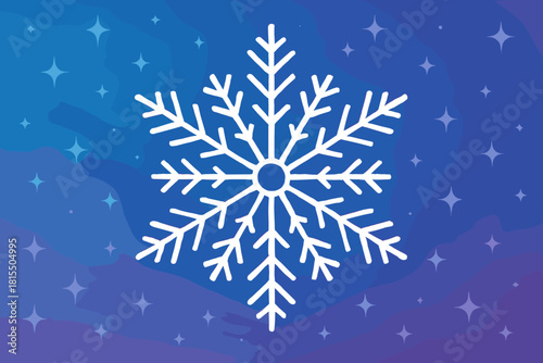 Intricate Snowflake Design. Large, intricate snowflake icon centered against a backdrop of blue and purple hues. The snowflake is outlined in white, showcasing its delicate and