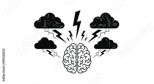 Symbolic illustration of a brain experiencing a powerful storm of ideas and creativity.