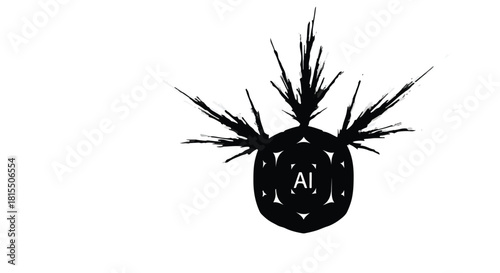Abstract black ink splash forming a stylized flower on white background