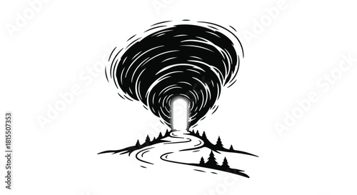 A dark, swirling vortex opens to a bright, inviting path, symbolizing hope emerging from darkness.